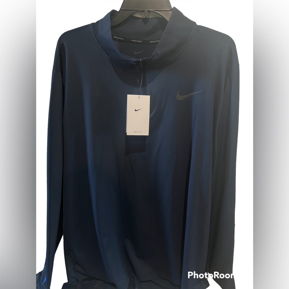 NIKE Pro Dri-Fit Men’s Long Sleeve Quarter Zip Golf Shirt, Navy Blue, 2XL